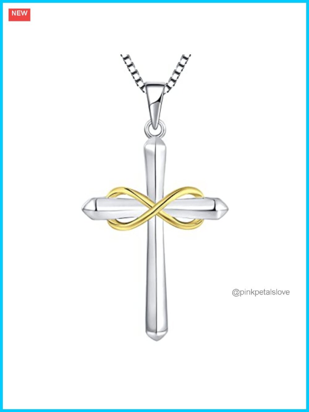 Sterling Silver Infinity Cross Necklace 18in Box Chain Pendant